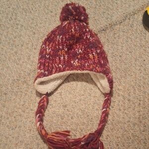 Cozy Knit Pom-Pom Hat for Kids - Red and Cream